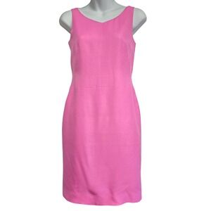 Ann Taylor Petites Pink 100% Silk Sheath Dress V-Neck Size 2P Business Bright